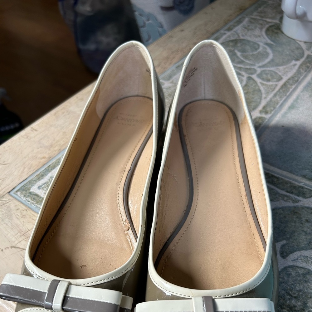 Joan and David patent leather peep toe with bow